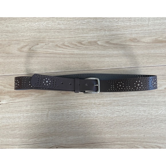 Y2K Stud‎ Flower Belt Womens Large Brown Western Rocker Cowgirlcore Festival - Picture 2 of 8